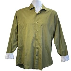 LU Linea Uomo Mens L Green Stretch Button Up Business Casual Shirt